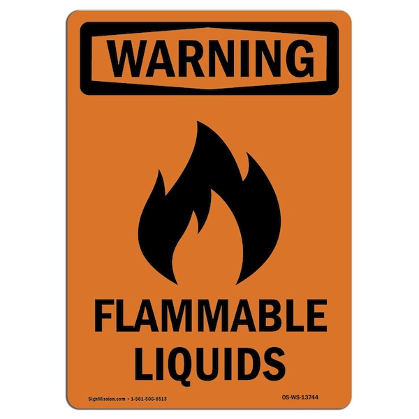 Safety Sign, OSHA WARNING, 5" Height, OSHA-GHS Flammable Liquids, Portrait, 10PK